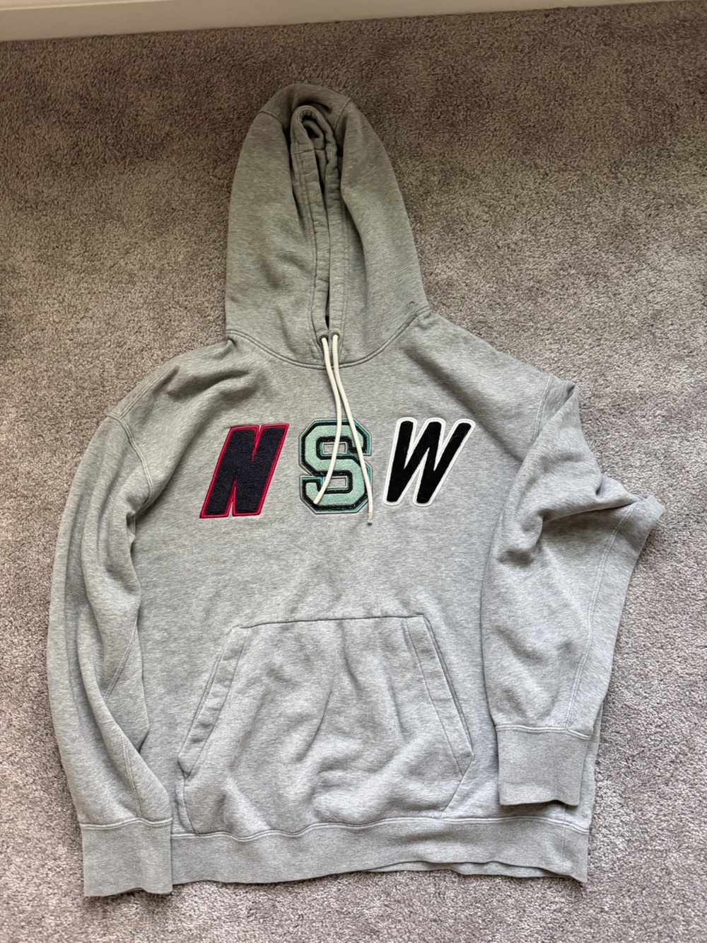 Nike Grey Hooded Sweatshirt with Multicolor Letter Appliqués